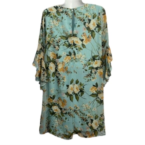 Calvin Klein Women's Mint Floral Ruffled Bell-Sleeve Chiffon Shift Dress Work - Picture 8 of 10